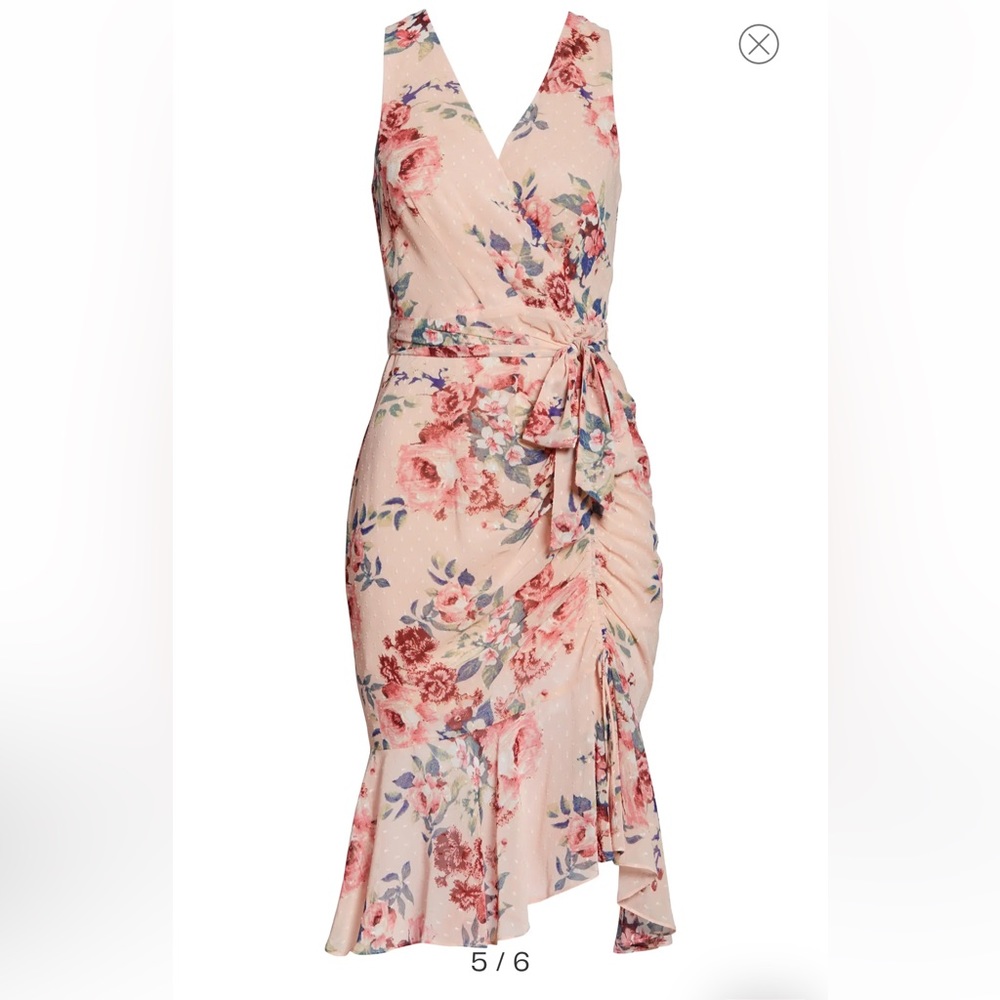 Eliza J floral ruffle chiffon faux wrap dress